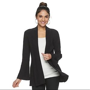 Ann Taylor Black Ribbed Bell Sleeve Open Cardigan
